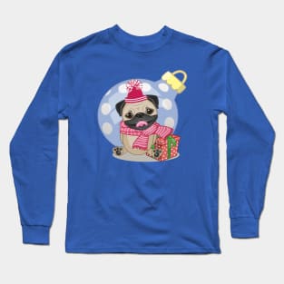 Pug Dog in a hat with gift Long Sleeve T-Shirt